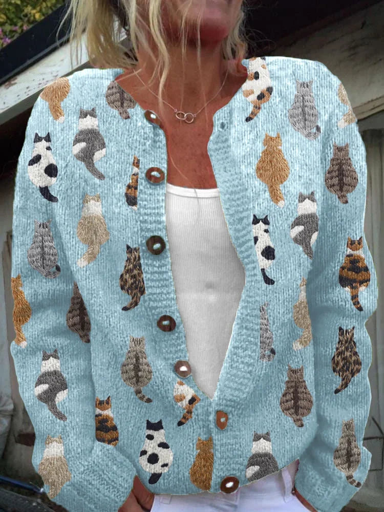 Moxley Cat Print Knit Cardigan