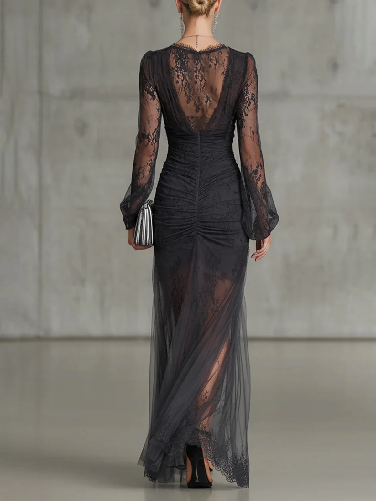 Diana Lace Ruched Sheer Maxi Dress