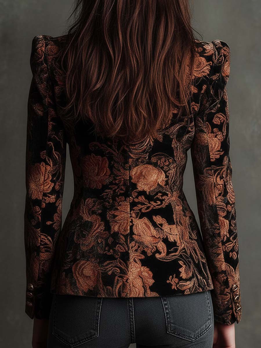 Bertille Black & Bronze Floral Tailored Blazer