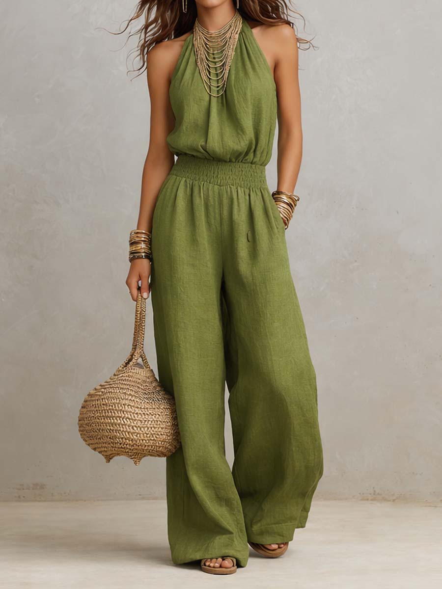 Valeria Halter-Neck Wide-Leg Jumpsuit