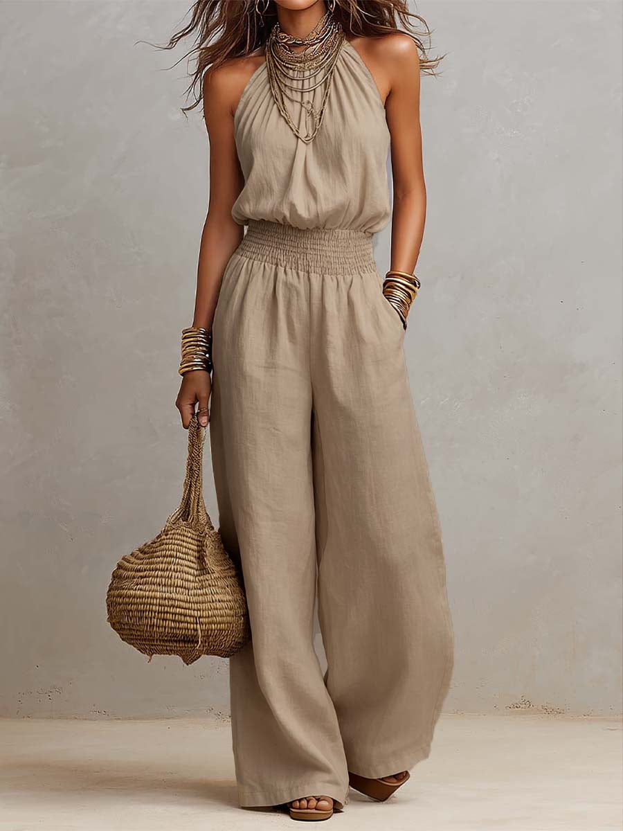 Valeria Halter-Neck Wide-Leg Jumpsuit