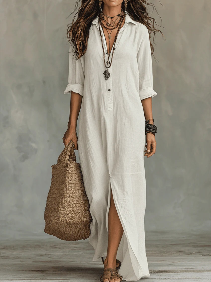 Selene Loose Maxi Dress with Buttons