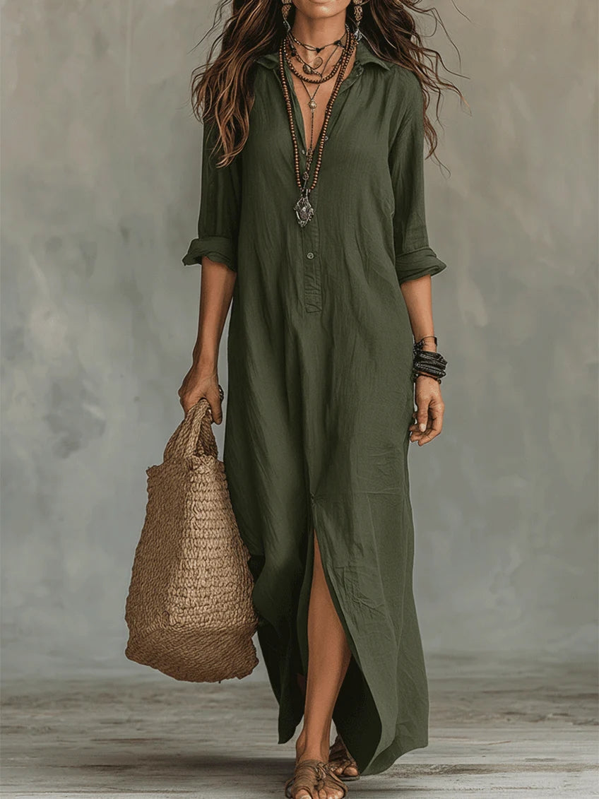 Selene Loose Maxi Dress with Buttons