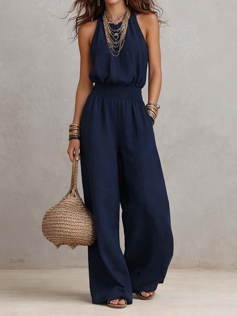 Valeria Halter-Neck Wide-Leg Jumpsuit