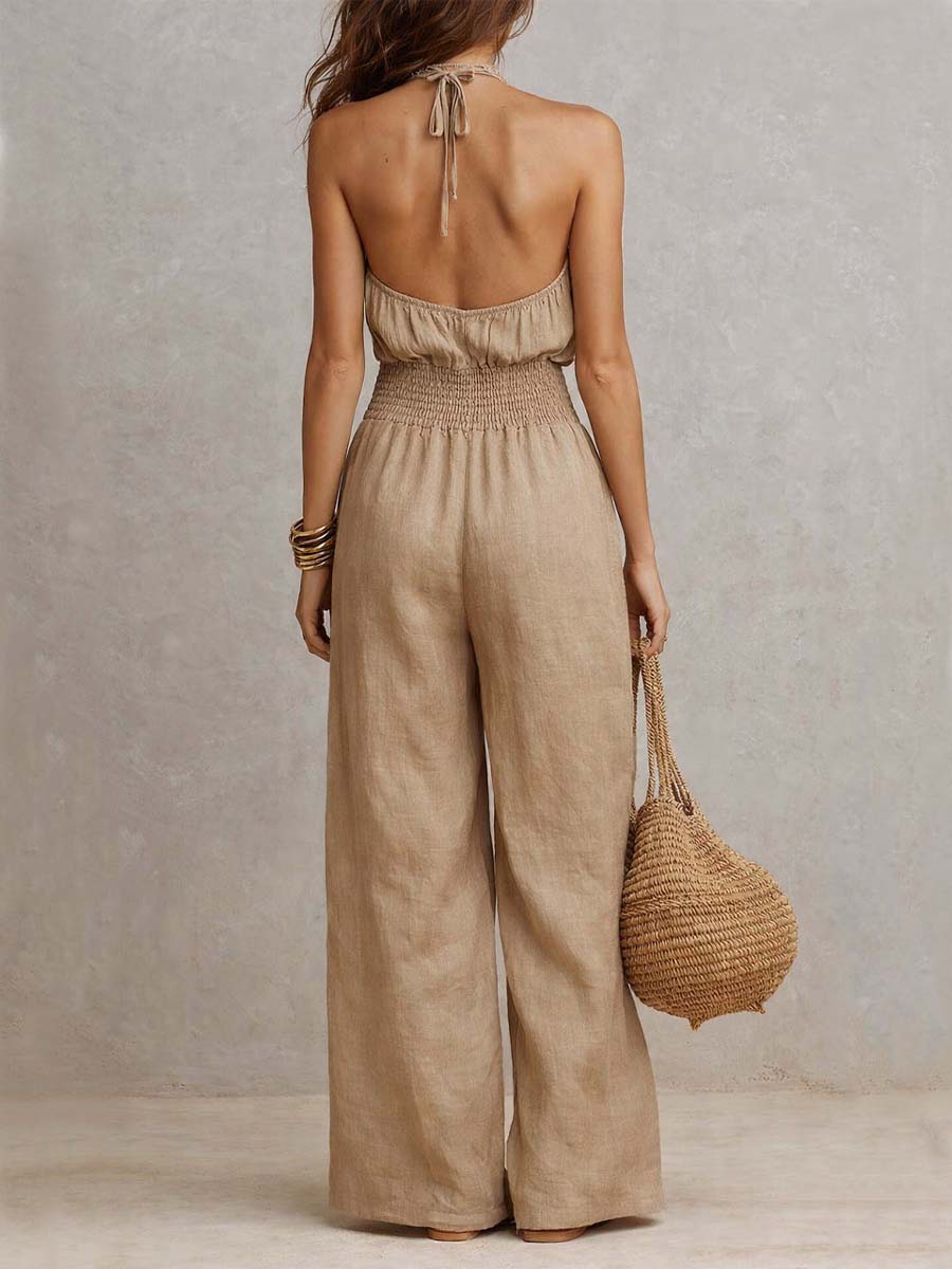 Valeria Halter-Neck Wide-Leg Jumpsuit