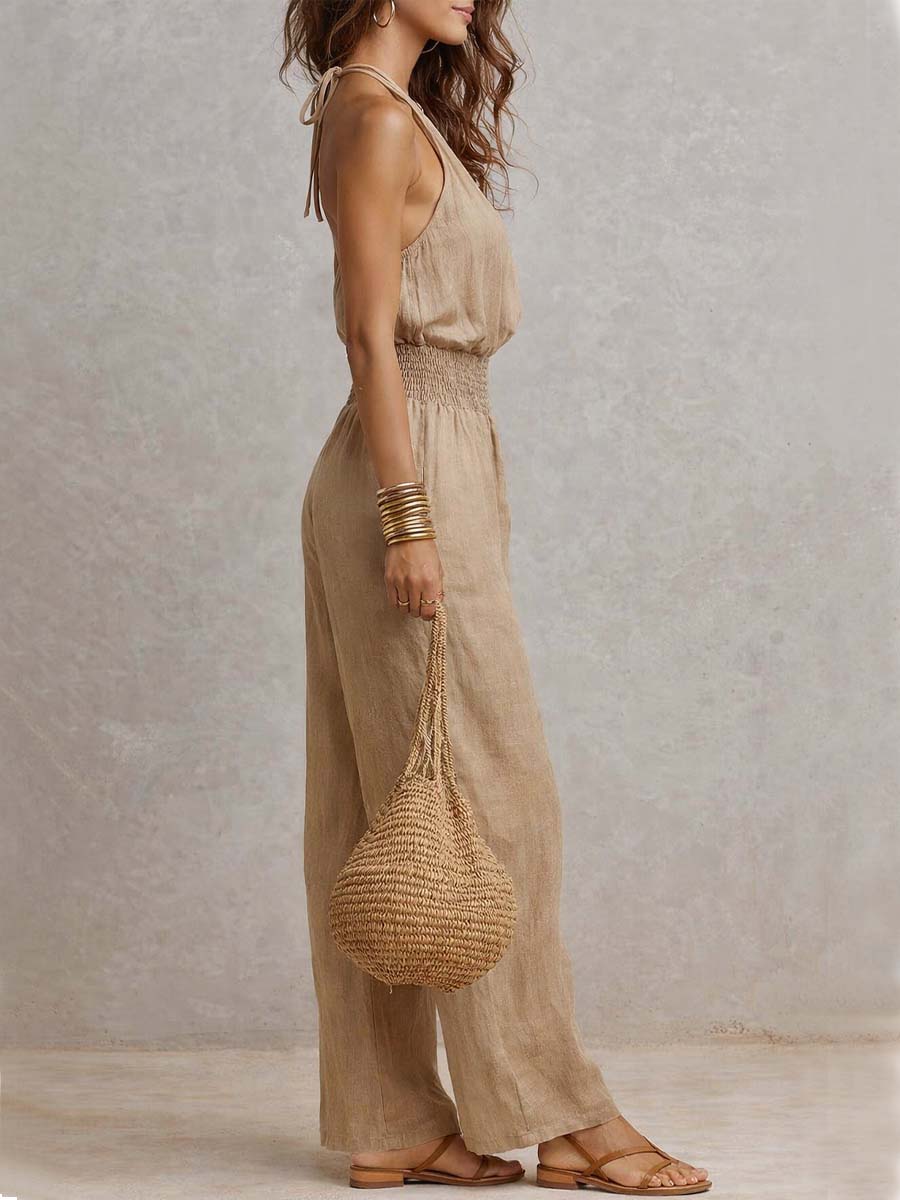 Valeria Halter-Neck Wide-Leg Jumpsuit