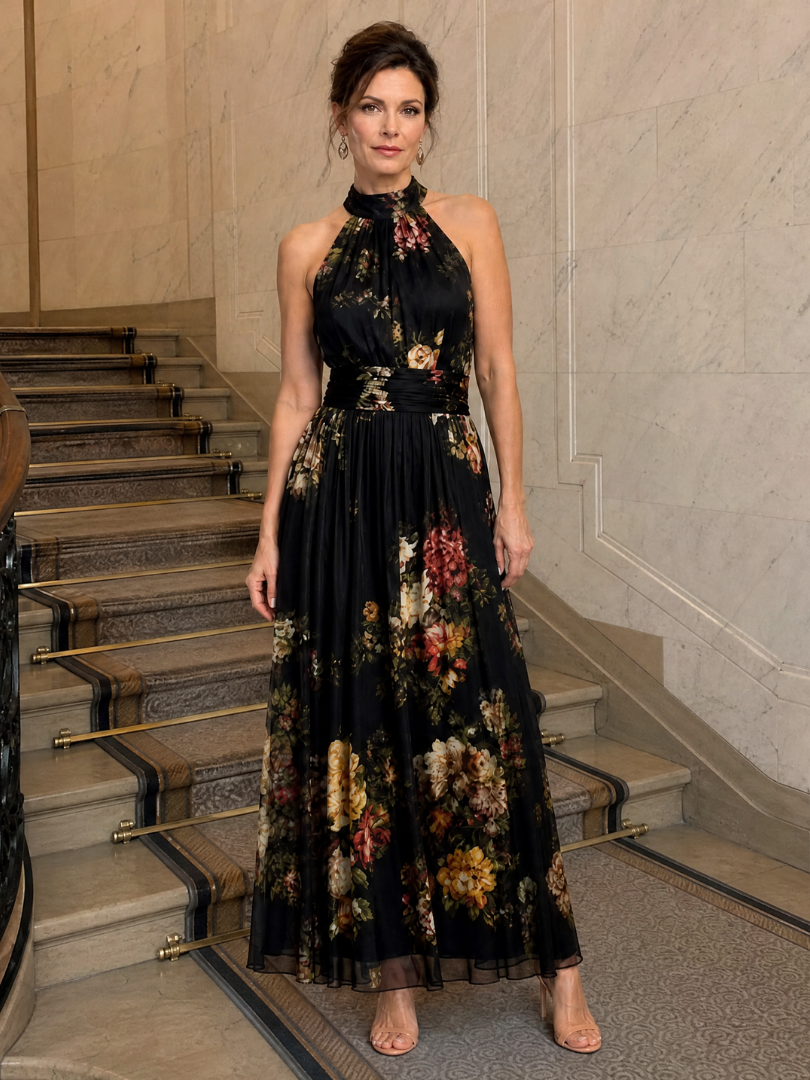 Sienne Floral Halter Neck Midi Dress