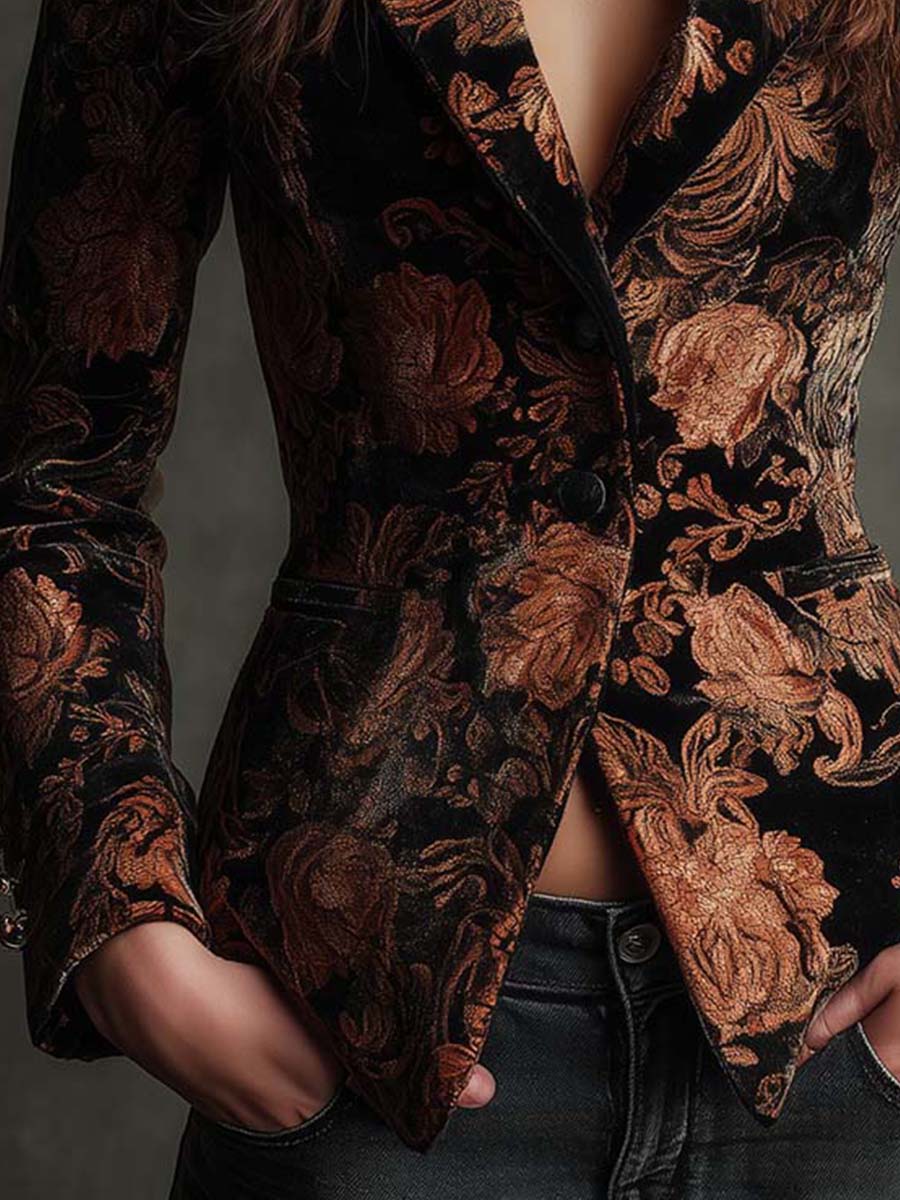 Bertille Black & Bronze Floral Tailored Blazer