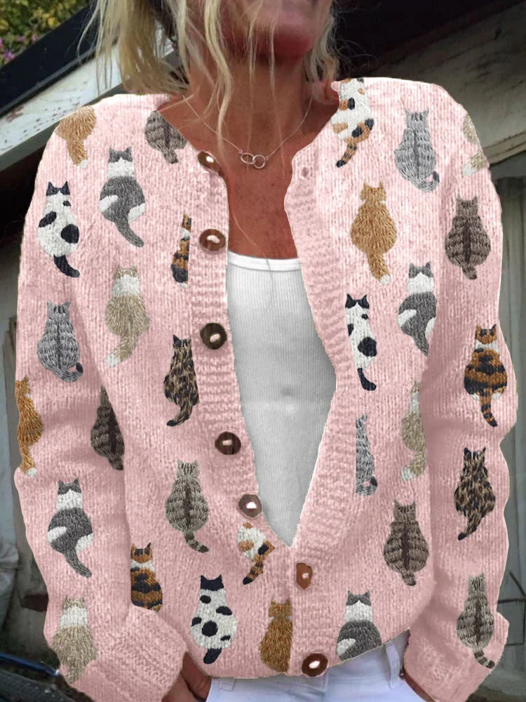 Moxley Cat Print Knit Cardigan