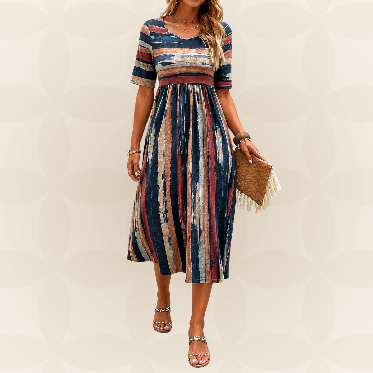 Noèle - Tummy-Flattering Striped Midi Dress