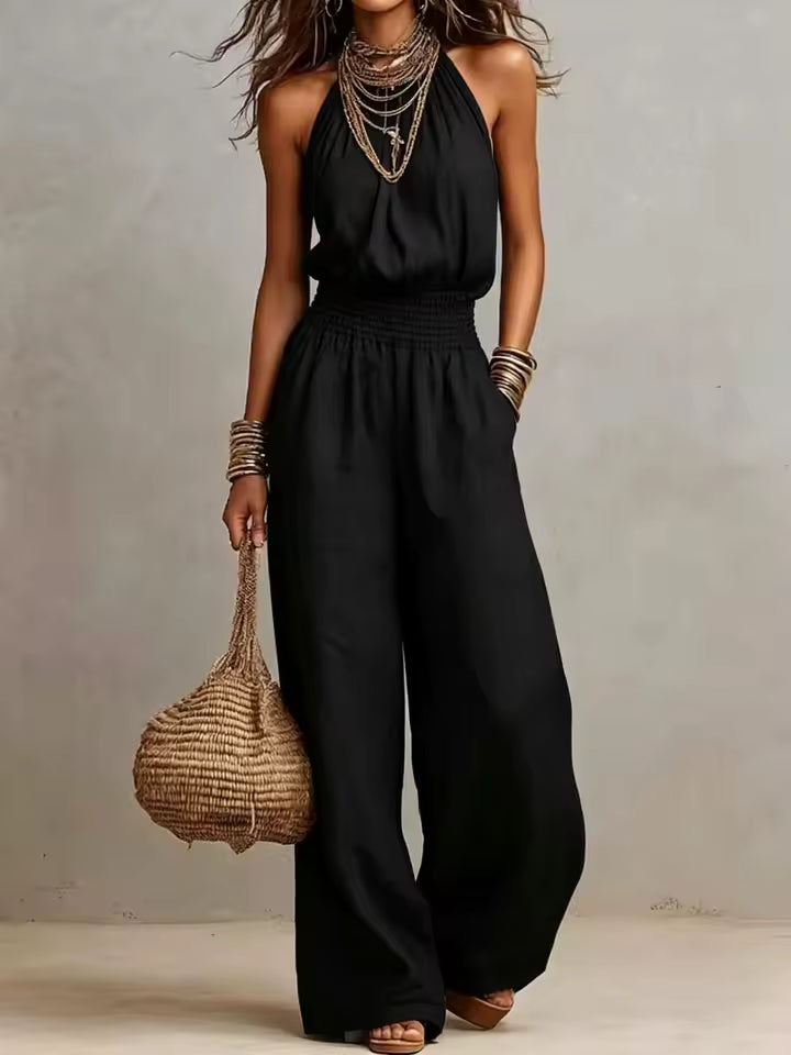 Valeria Halter-Neck Wide-Leg Jumpsuit