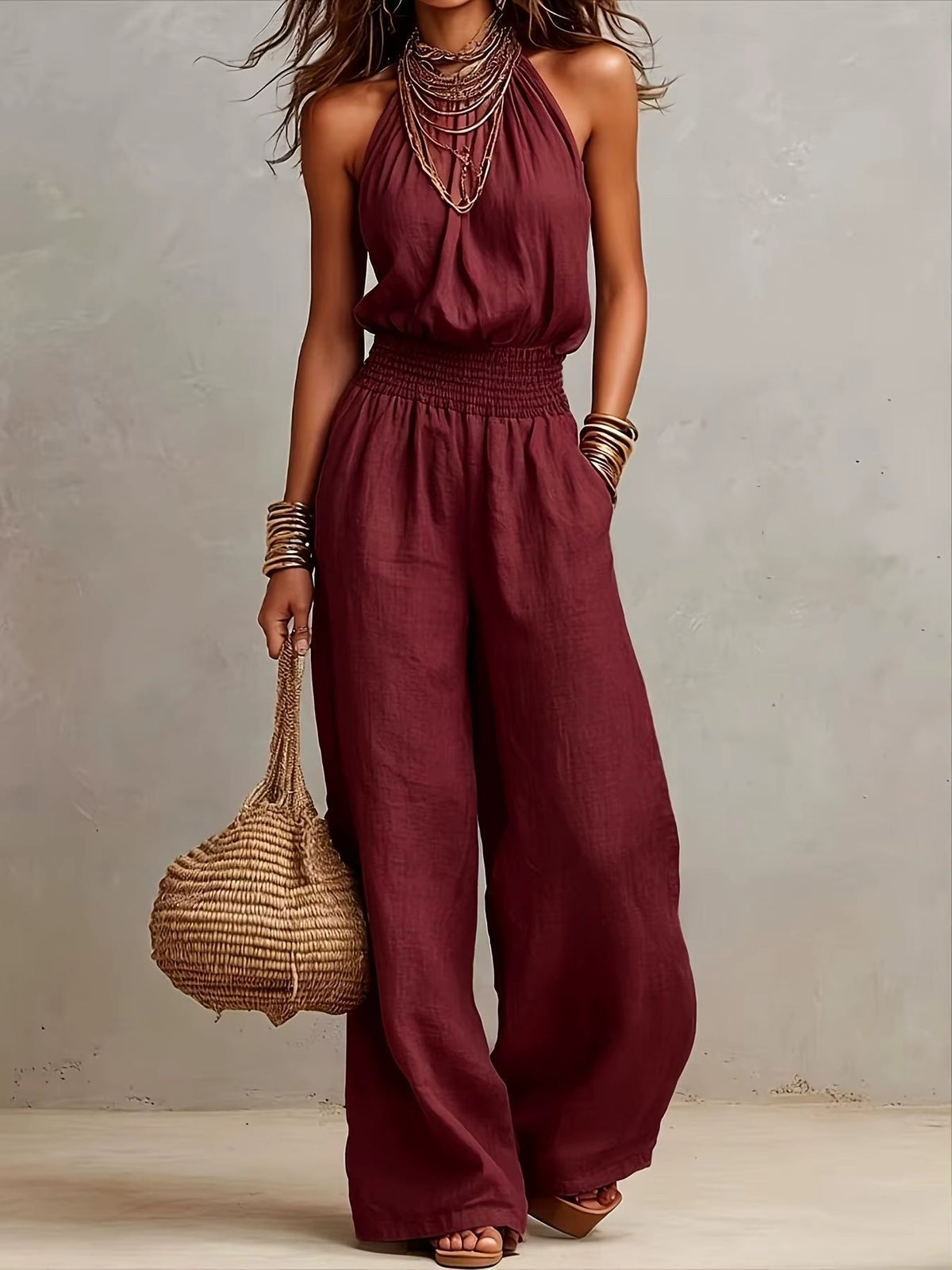 Valeria Halter-Neck Wide-Leg Jumpsuit