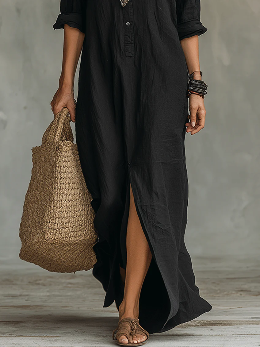 Selene Loose Maxi Dress with Buttons