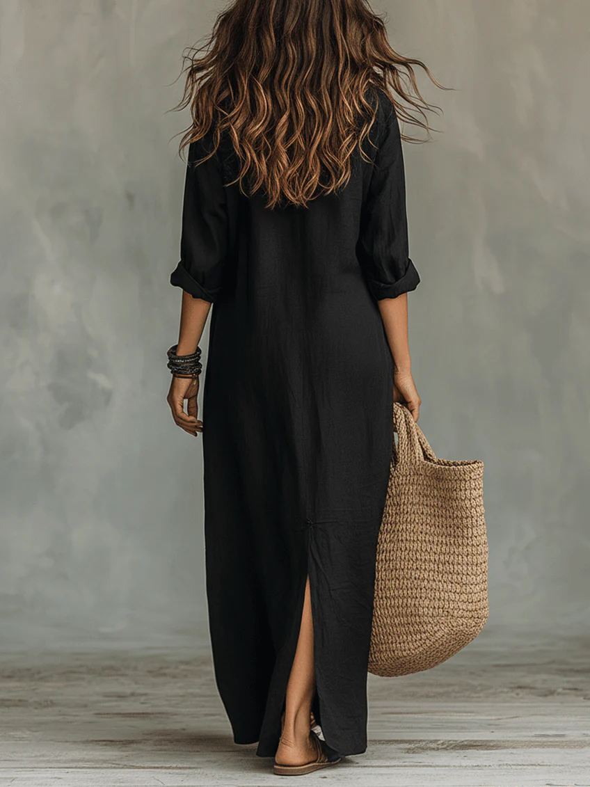 Selene Loose Maxi Dress with Buttons