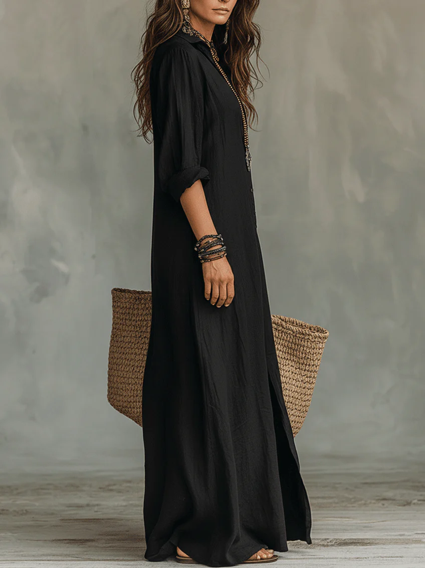 Selene Loose Maxi Dress with Buttons