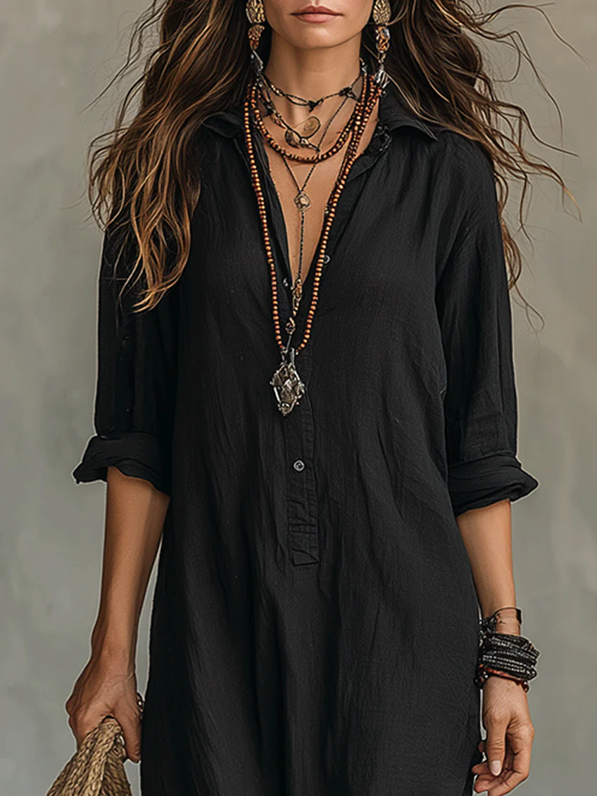 Selene Loose Maxi Dress with Buttons