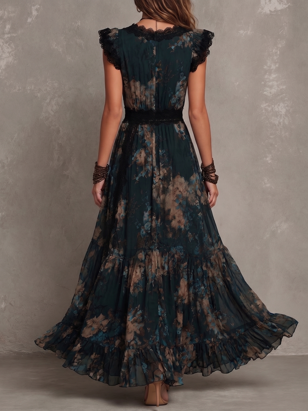 Gillian Dark Floral Ruffle Maxi Dress
