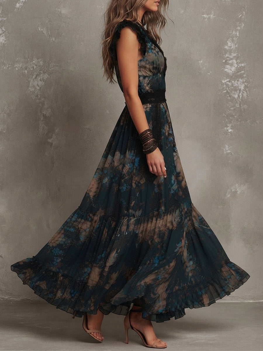 Gillian Dark Floral Ruffle Maxi Dress
