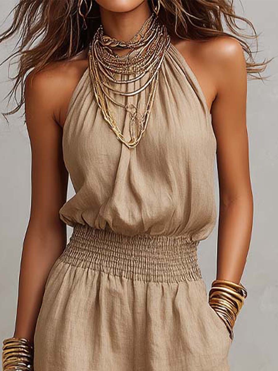 Valeria Halter-Neck Wide-Leg Jumpsuit