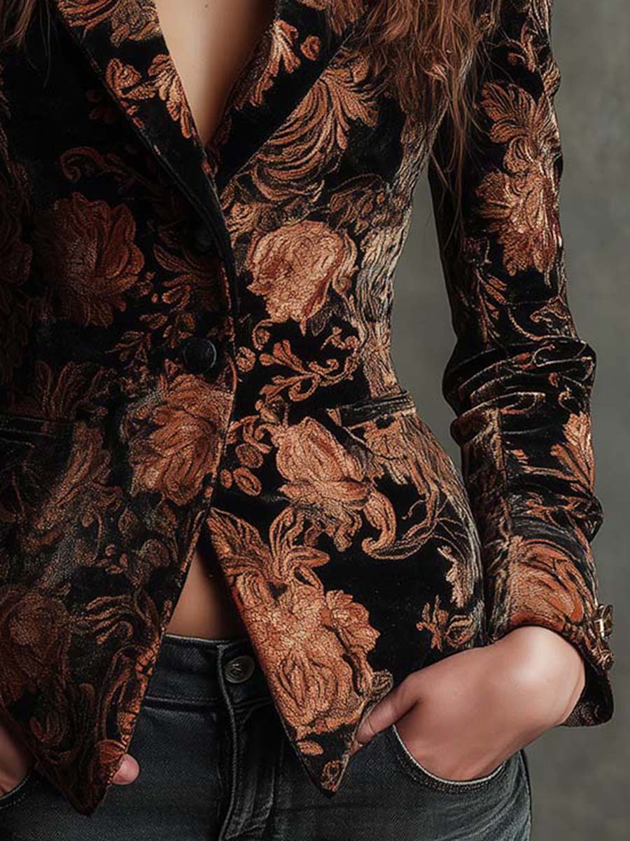Bertille Black & Bronze Floral Tailored Blazer