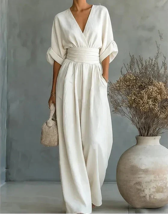 Daniela Elegant V-Neck Wide-Leg Jumpsuit