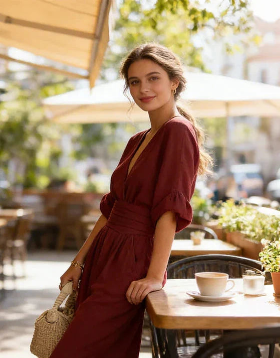 Daniela Elegant V-Neck Wide-Leg Jumpsuit