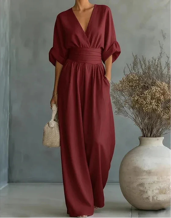 Daniela Elegant V-Neck Wide-Leg Jumpsuit