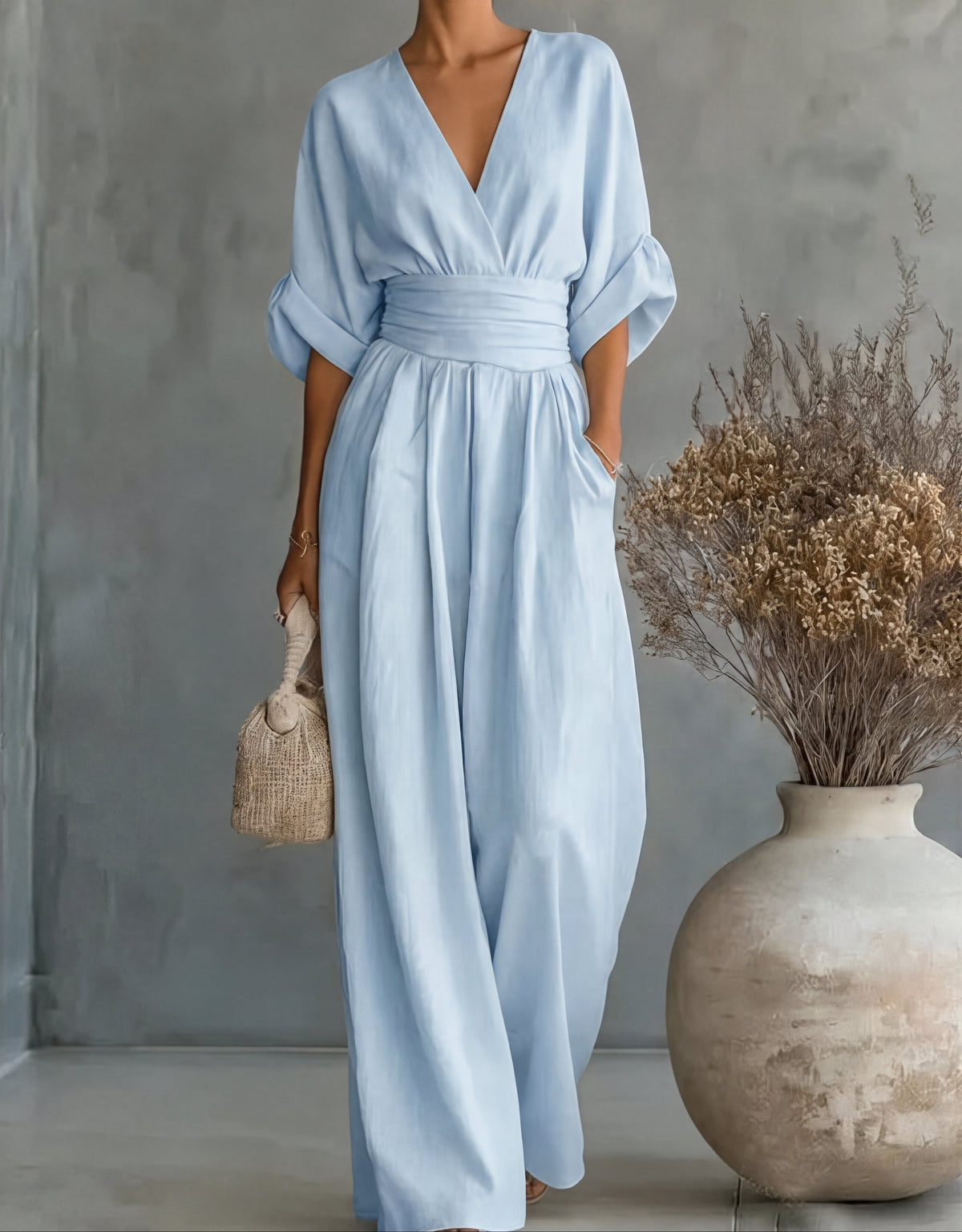 Daniela Elegant V-Neck Wide-Leg Jumpsuit