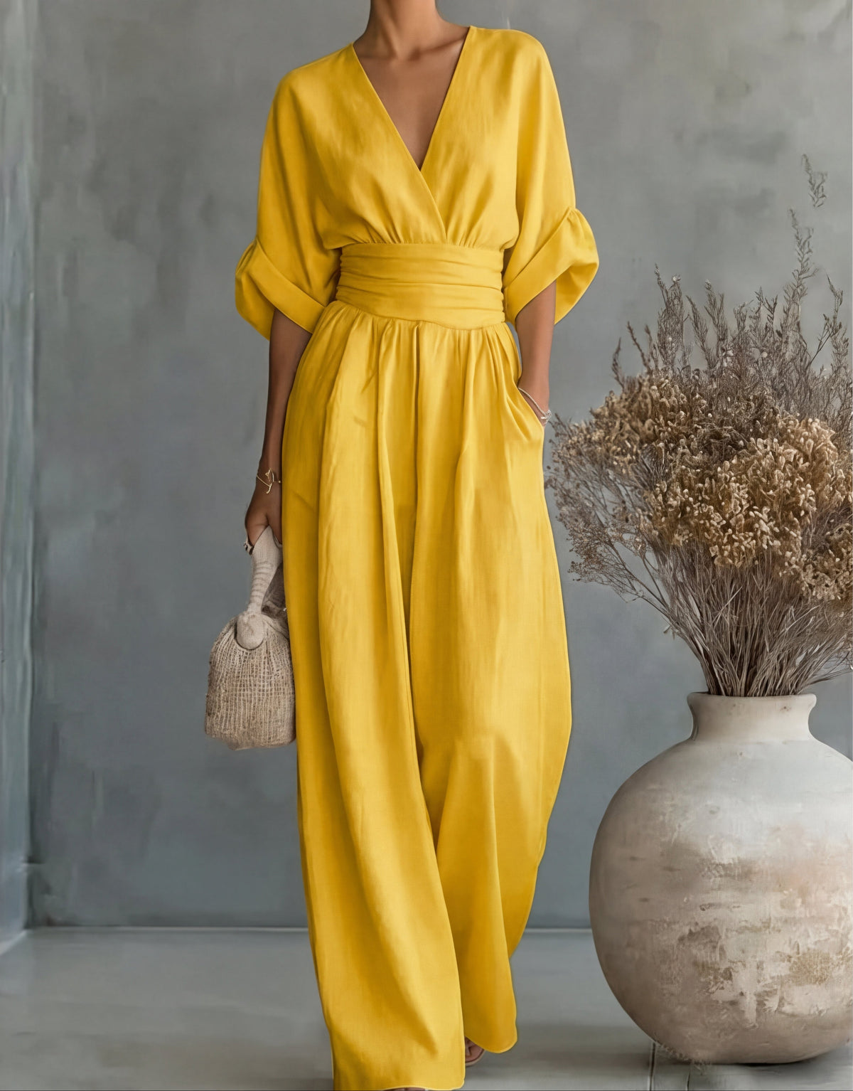 Daniela Elegant V-Neck Wide-Leg Jumpsuit
