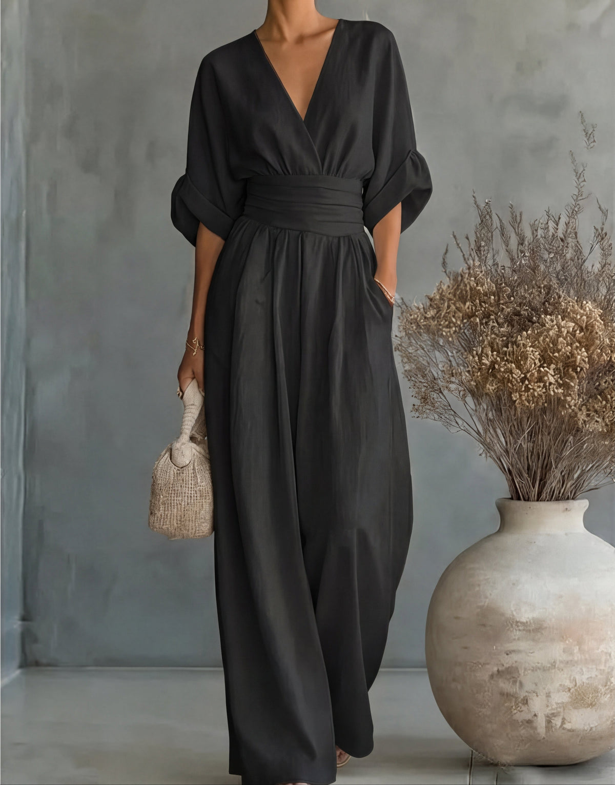 Daniela Elegant V-Neck Wide-Leg Jumpsuit