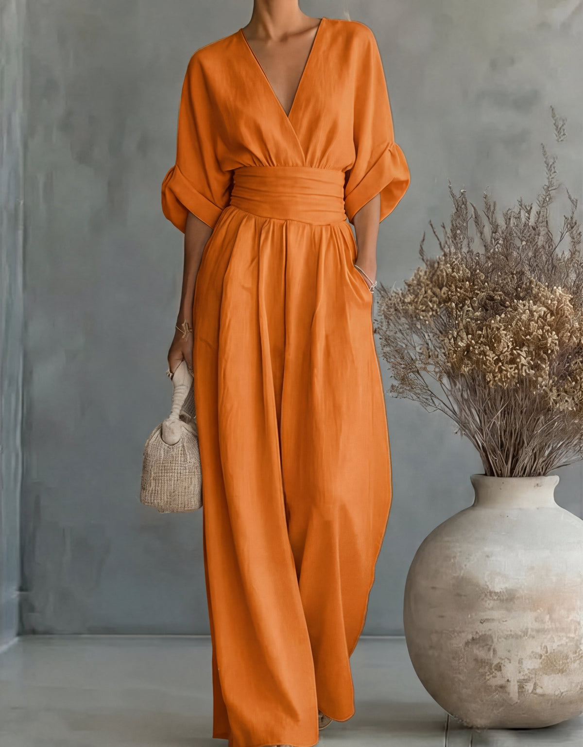 Daniela Elegant V-Neck Wide-Leg Jumpsuit