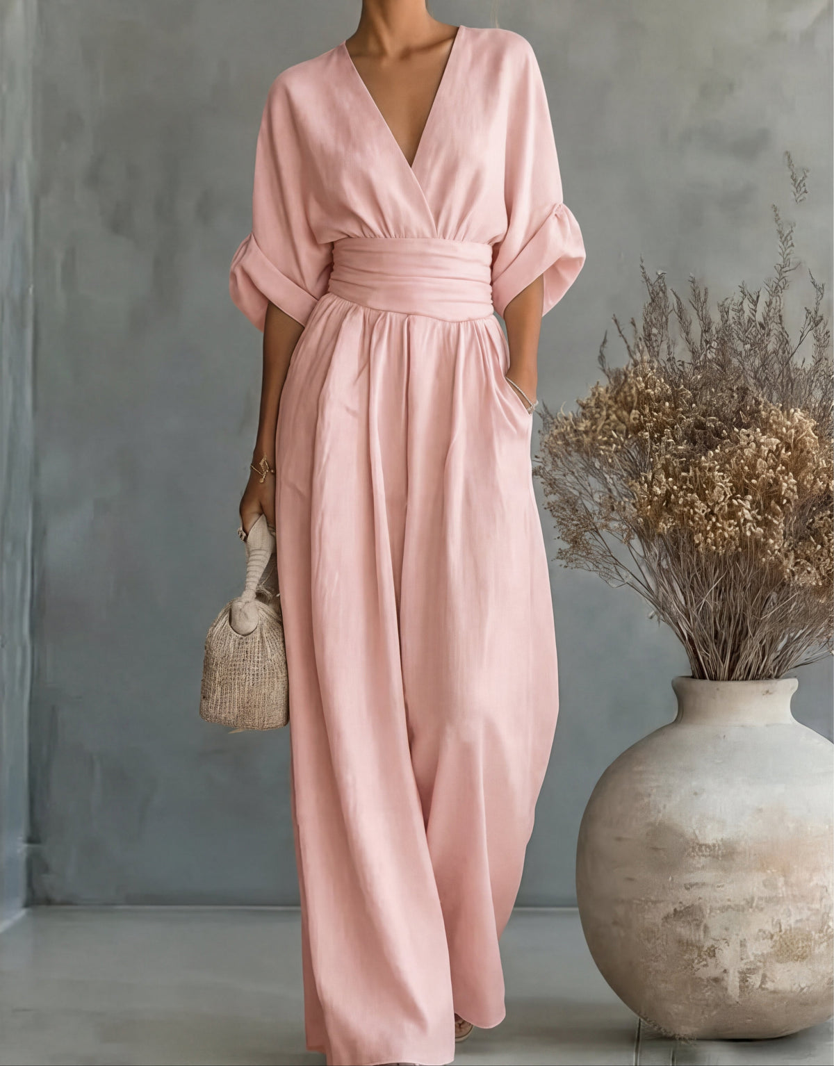 Daniela Elegant V-Neck Wide-Leg Jumpsuit