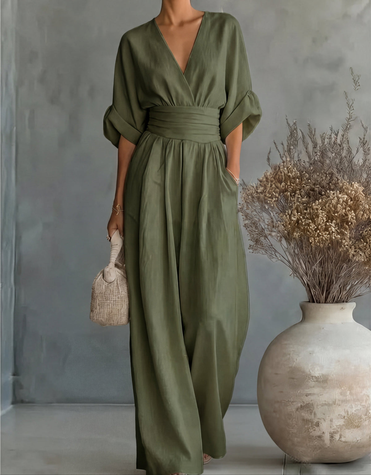 Daniela Elegant V-Neck Wide-Leg Jumpsuit