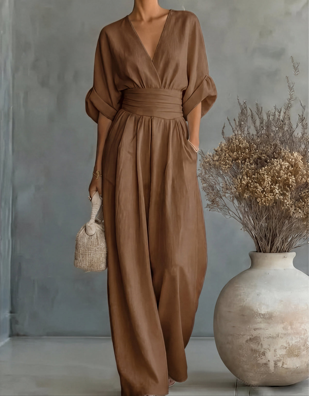 Daniela Elegant V-Neck Wide-Leg Jumpsuit