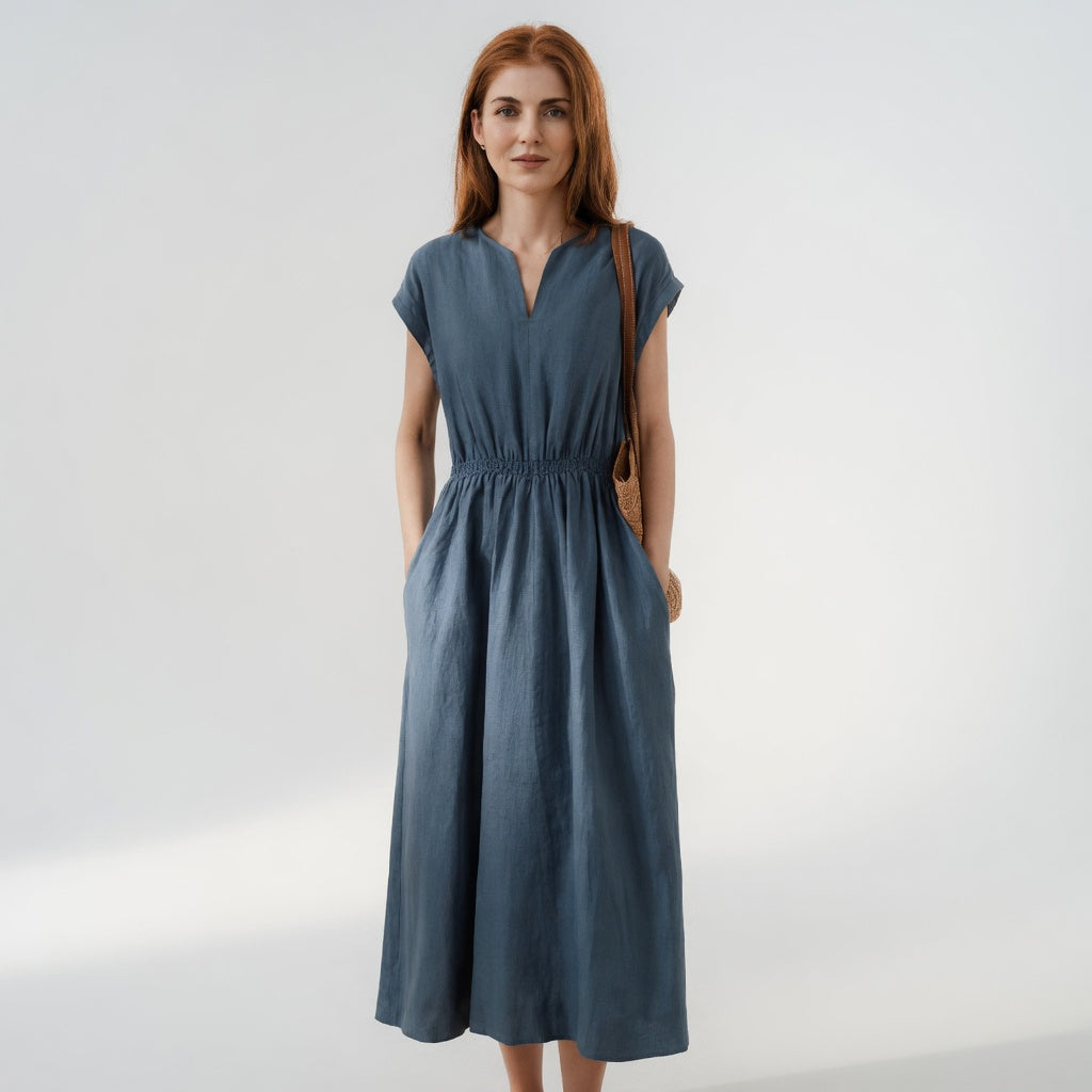 Lina Flowy Linen-Blend Dress