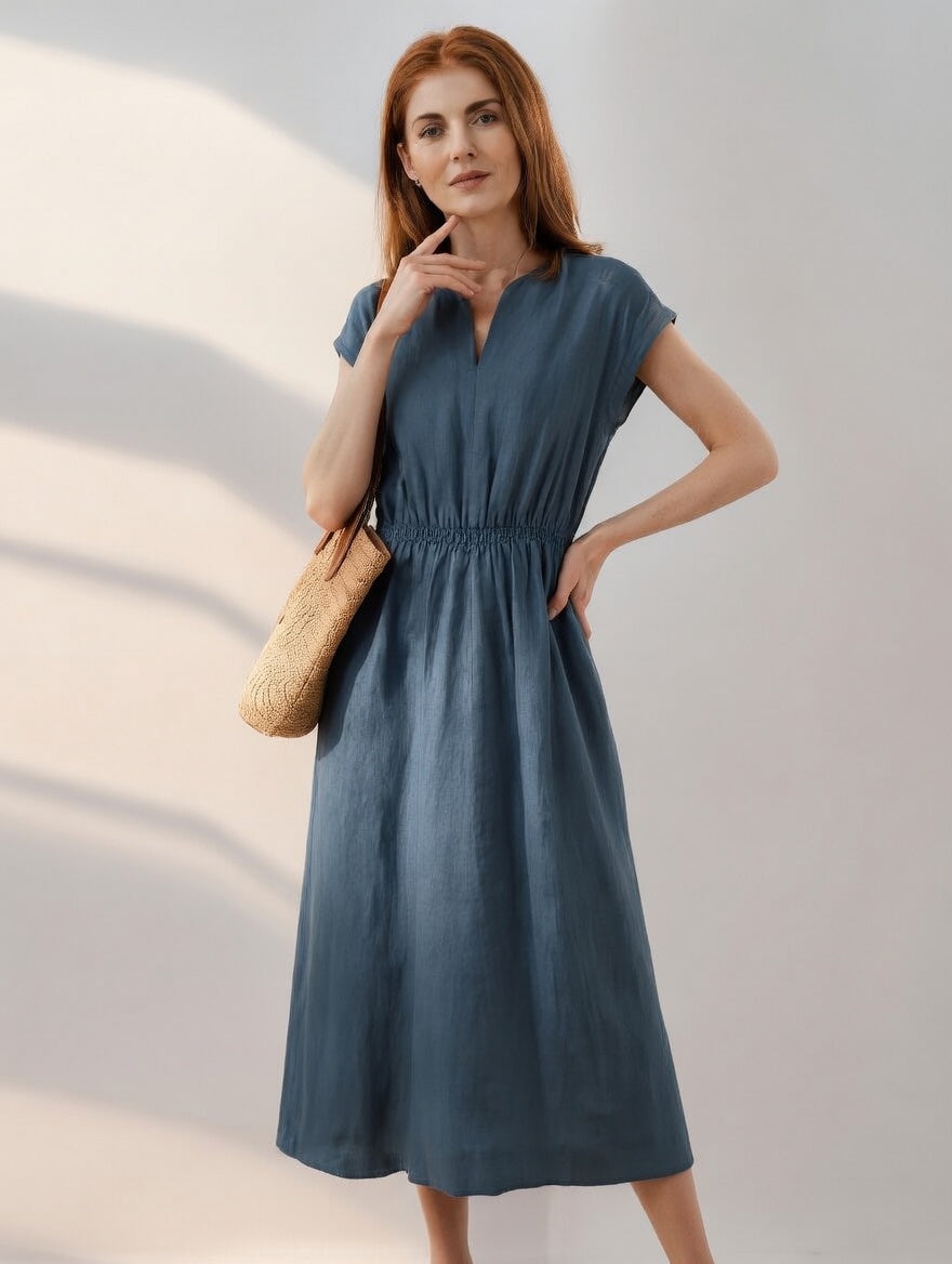 Lina Flowy Linen-Blend Dress