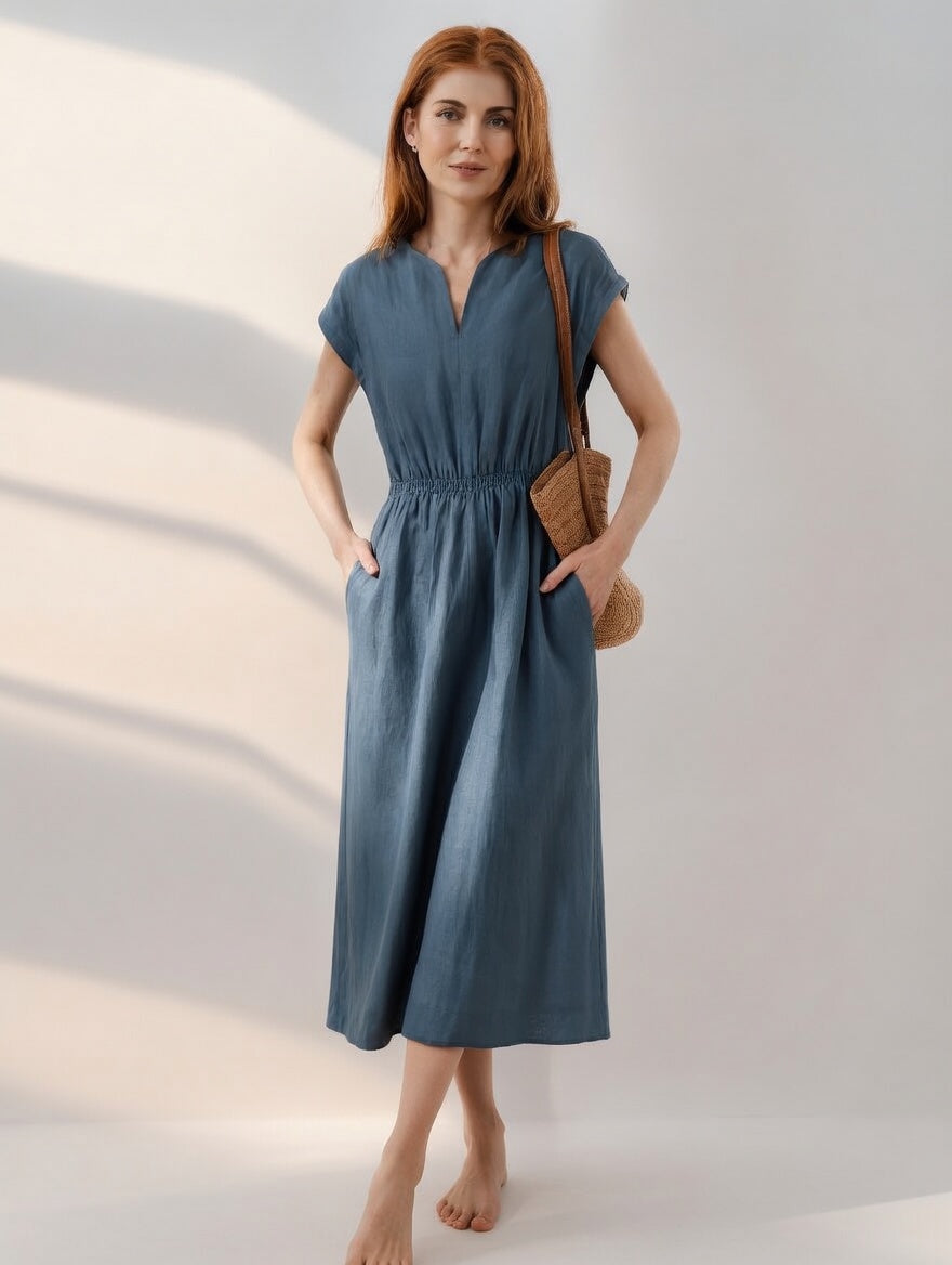 Lina Flowy Linen-Blend Dress