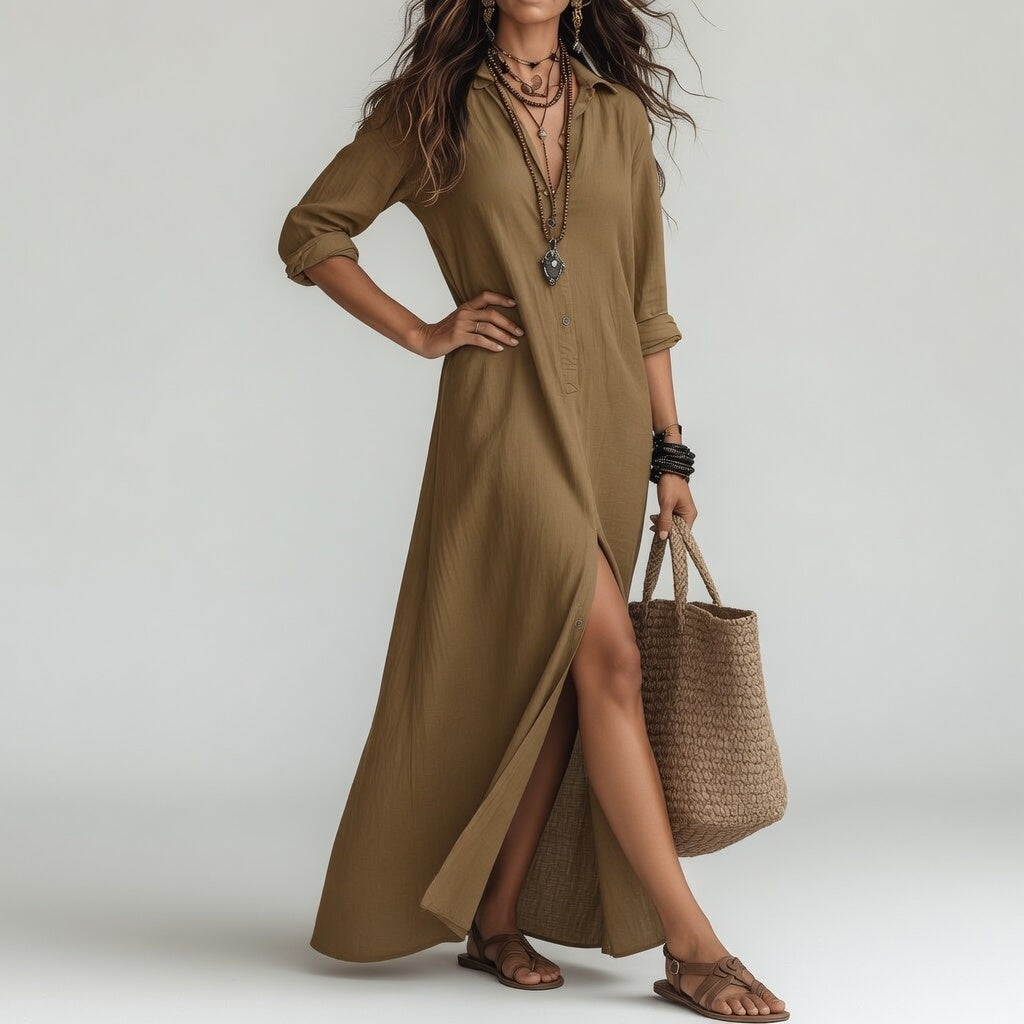 Violaine Boho Maxi Shirt Dress