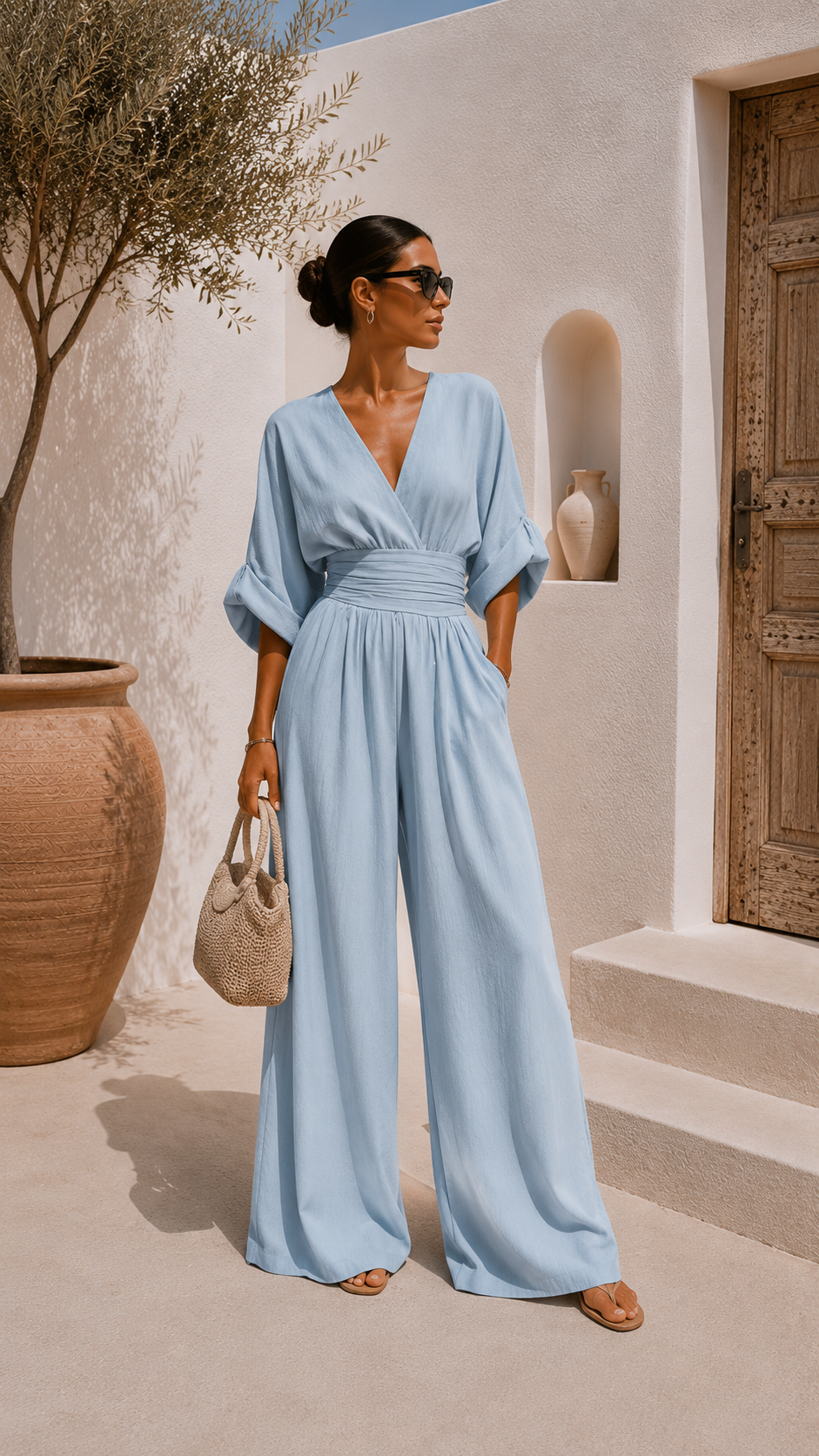 Valeria Long V-Neck Chiffon Dress