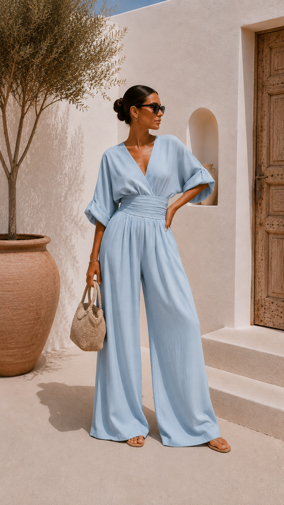 Valeria Long V-Neck Chiffon Dress