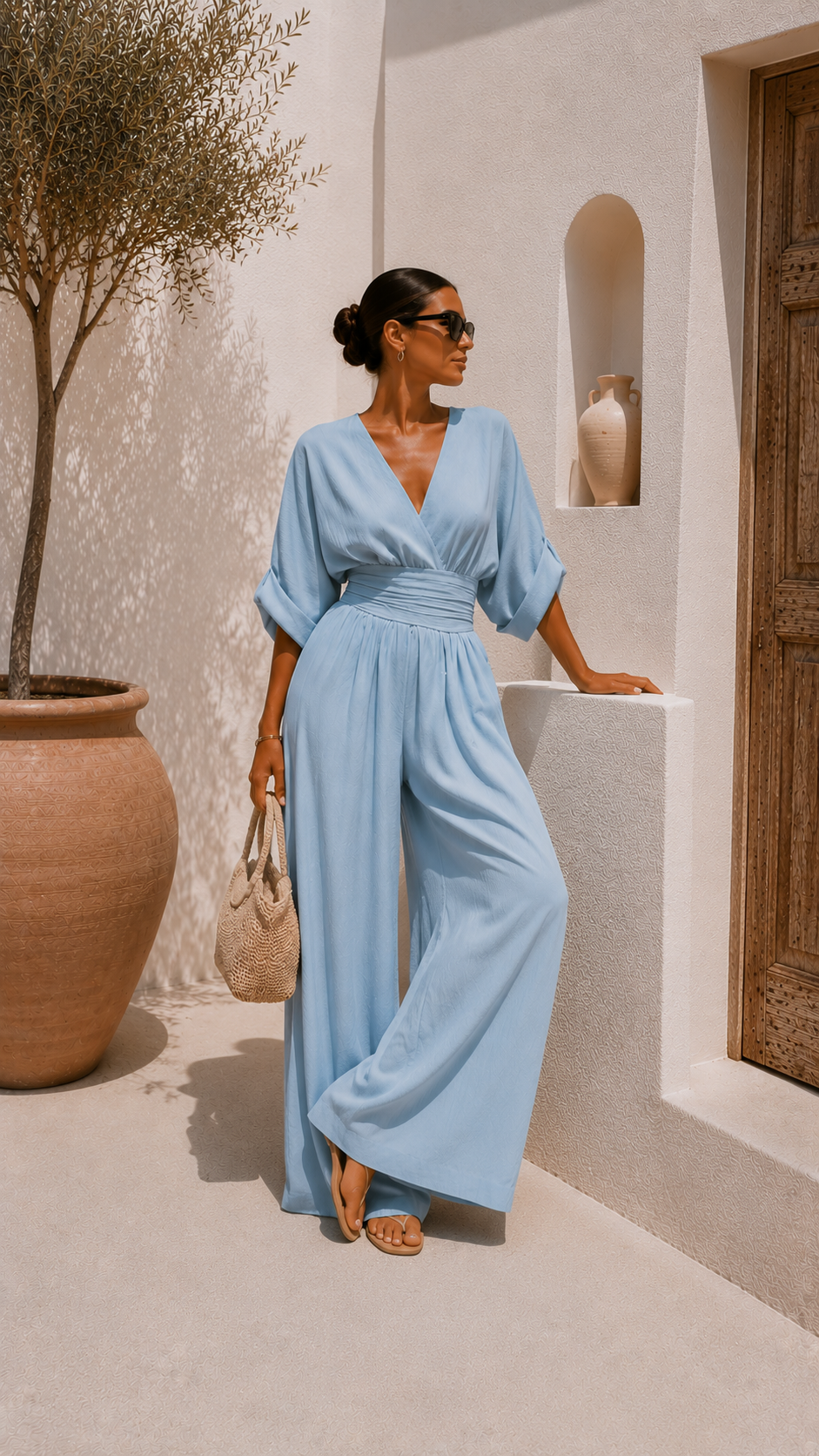 Valeria Long V-Neck Chiffon Dress