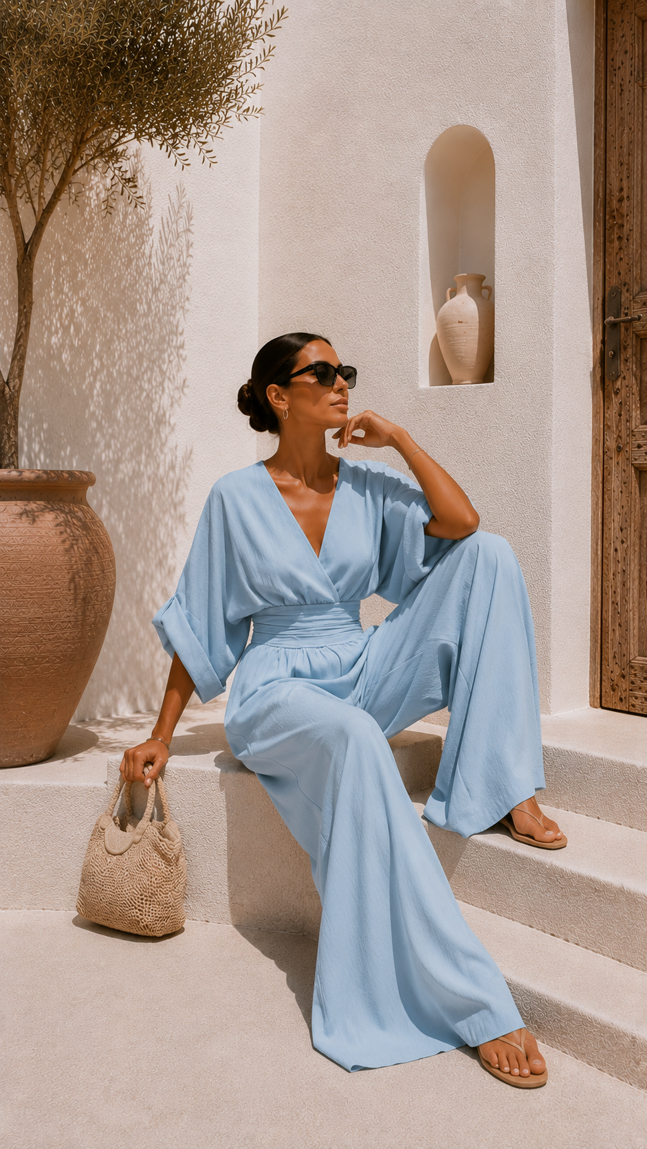 Valeria Long V-Neck Chiffon Dress