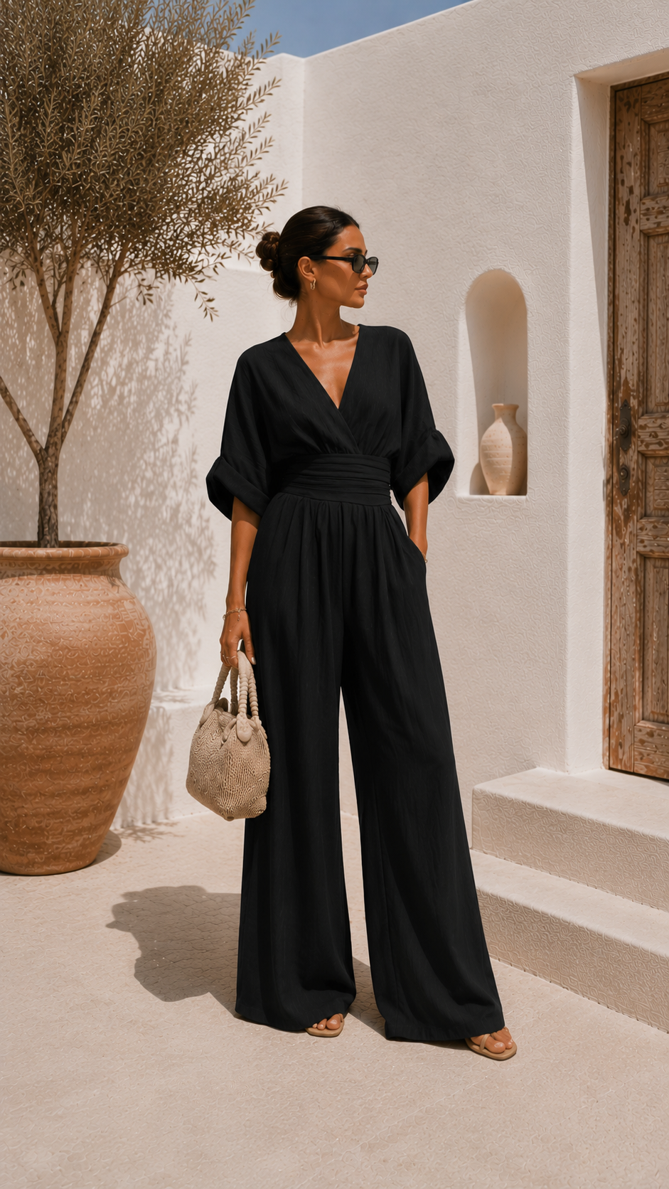 Valeria Long V-Neck Chiffon Dress