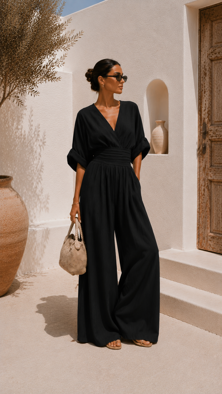 Valeria Long V-Neck Chiffon Dress