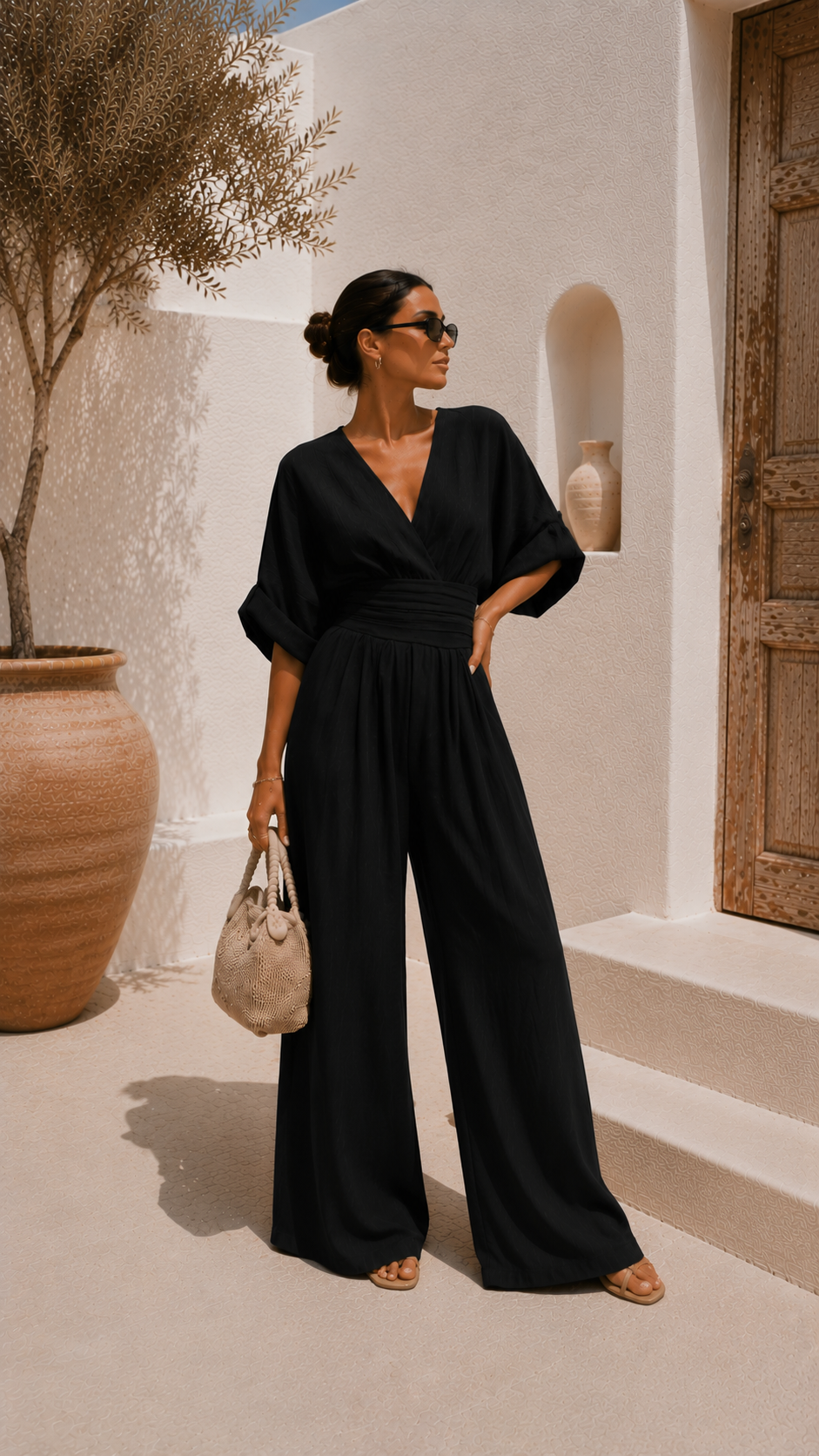 Valeria Long V-Neck Chiffon Dress
