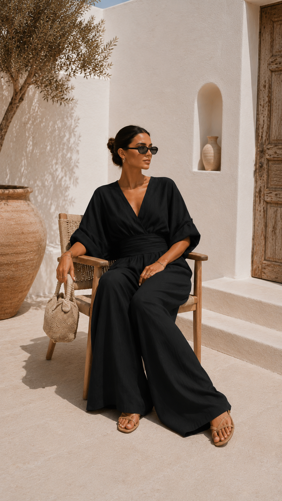 Valeria Long V-Neck Chiffon Dress