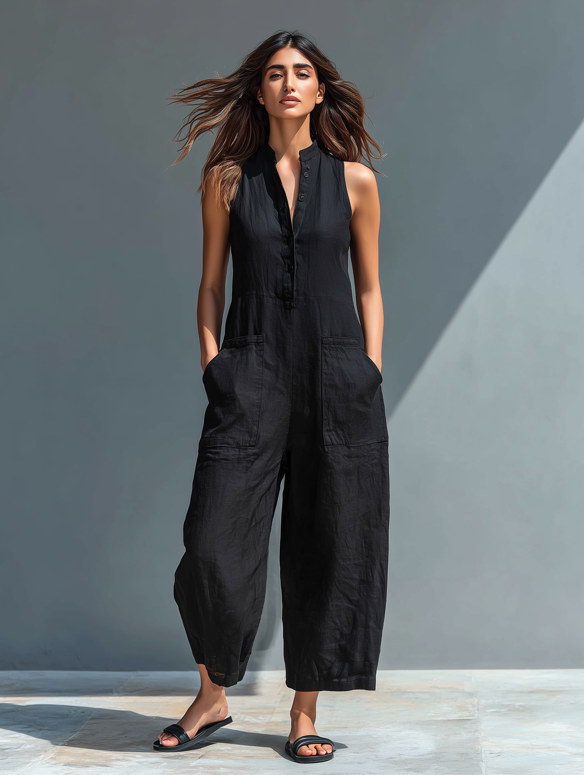 Claire Elegant Sleeveless Linen Jumpsuit