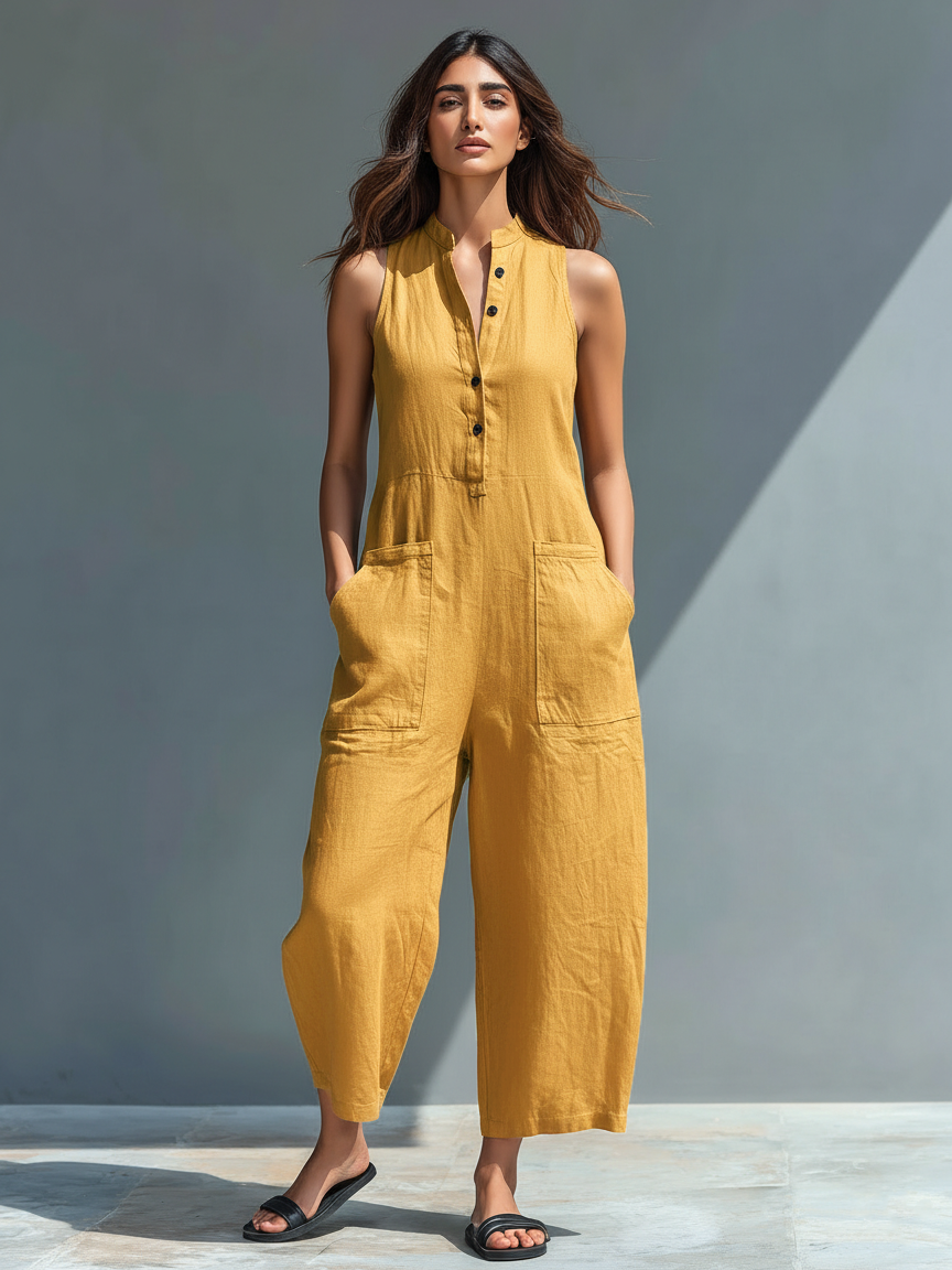 Claire Elegant Sleeveless Linen Jumpsuit