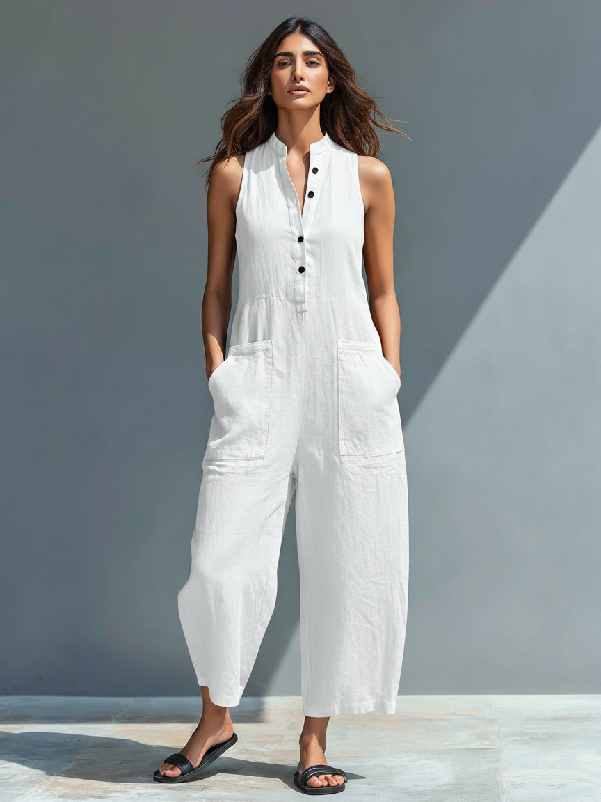 Claire Elegant Sleeveless Linen Jumpsuit