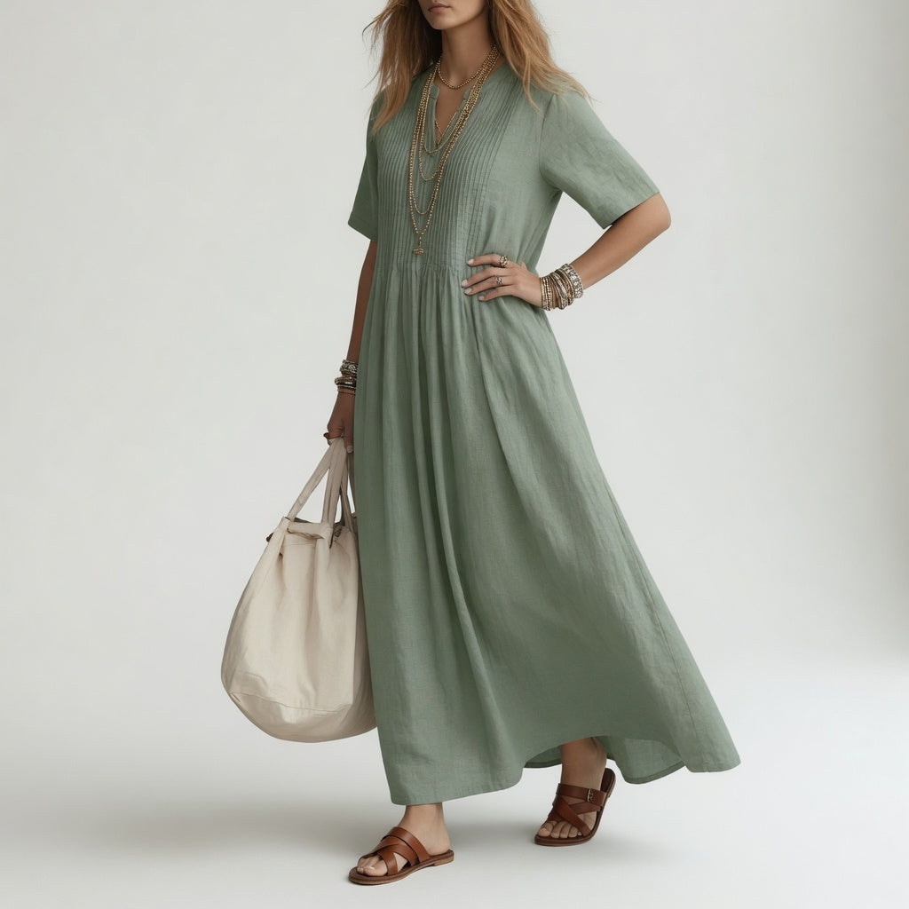 Pélagie Cotton V-Neck Maxi Dress